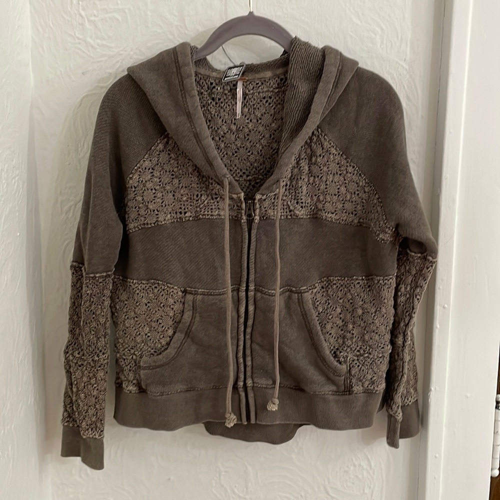 FREE PEOPLE y2k Zip Sequoia Lace  crochet Hoodie Size XS